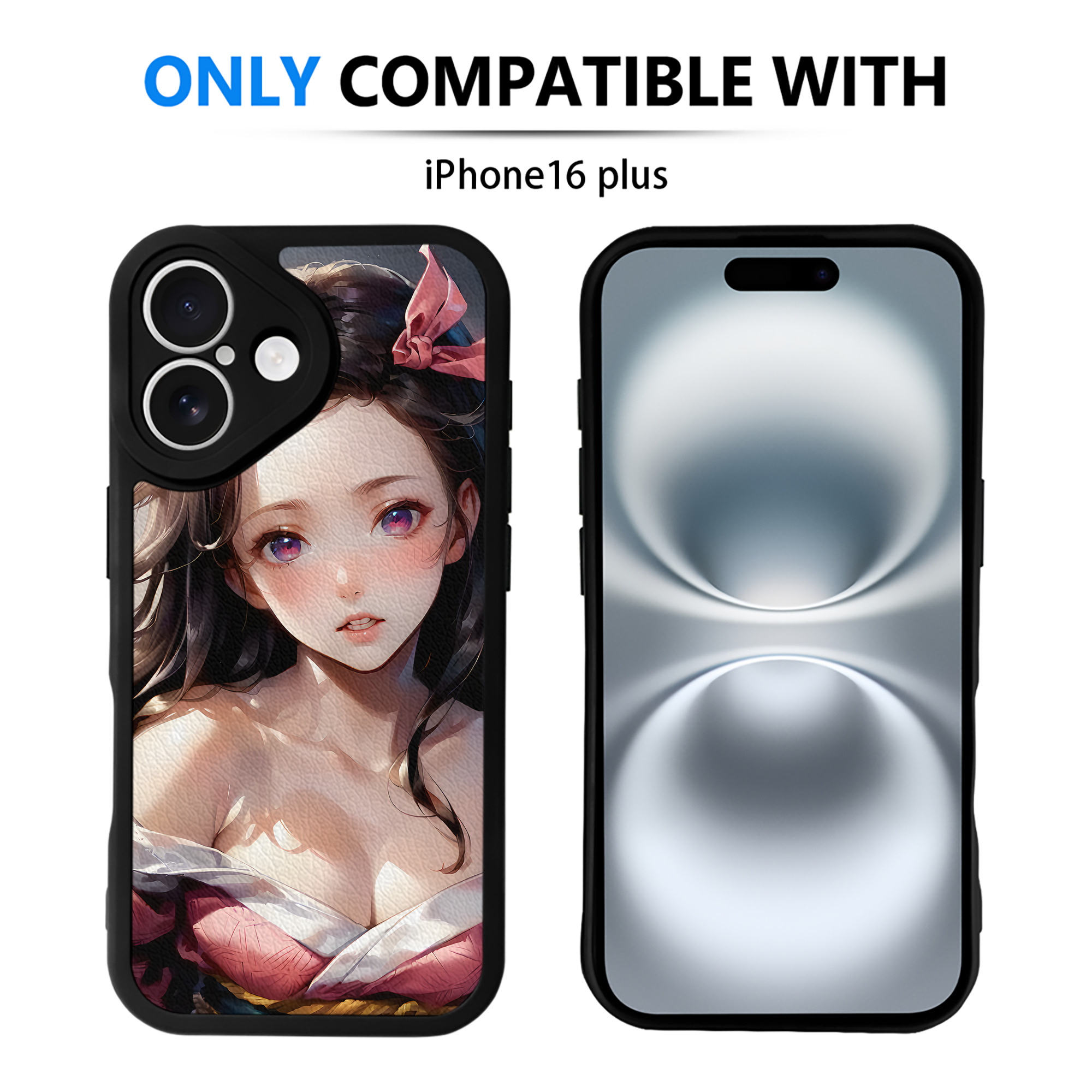 （画像用） 鬼滅の刃（きめつのやいば）竈門 禰󠄀豆子／かまど ねずこ Kamado Nezuko 【iPhone 16シリーズ対応】シリコンスマホケース（レザー調） 材質：シリコン